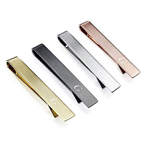 Initial Tie Clip-Skinny Tie Bar for Mens 4Pcs Tie Clips Personalized Suitable for Wedding Anniversary Business and Daily Life Come with a Black Gift B