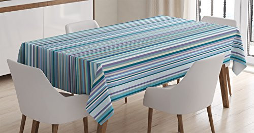 Striped Tablecloth by Ambesonne, Blue Purple Teal Aqua Lavender Colored Vertical Stripes Geometric Abstract Vintage, Dining Room Kitchen Rectangular Table Cover, 52 X 70 Inches, Multicolor