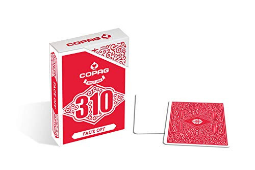 Copag 310 Slimline Face-Off Premium Playing Card Deck - Red  Poker Size  Regular Index  True Linen B9 Finish