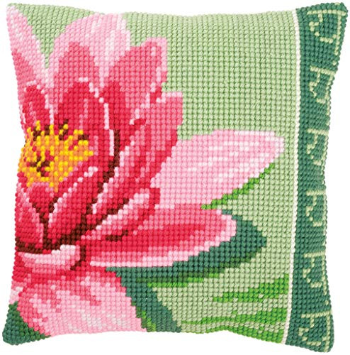 Vervaco Pink Lotus Flower Cross Stitch Cushion Kit  Multi-Colour