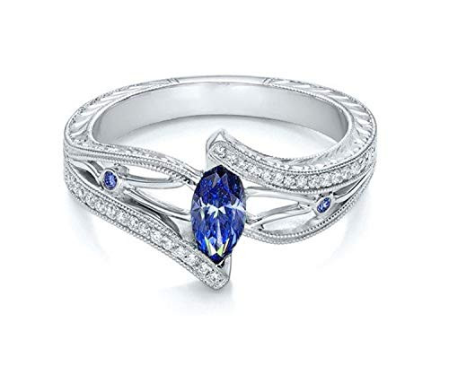 Xiaodou Women Aquamarine Topaz Engagement Ring Cubic Zirconia Engagement Rings Womens Created Blue Sapphire 925 Sterling Silver Promise Ring -9-