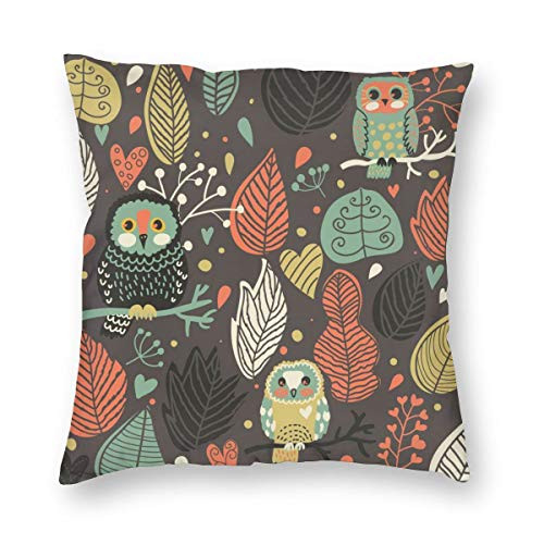 WAZHIJIA Cartoon Owl Decorative Throw Pillow Covers 18 X 18 Inch Abstract Forest Animals Cotton Linen Cushion Cover Square Pillow Cases for Car Sofa H