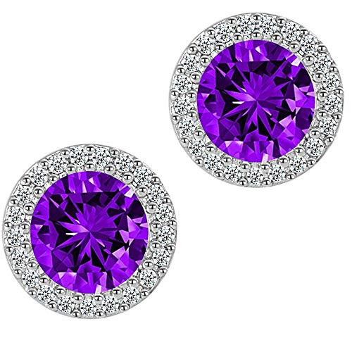 Fashion Jewelry Stud Earrings Violet Round Earrings for Girls Cubic Zirconia Halo Earrings for Women Men