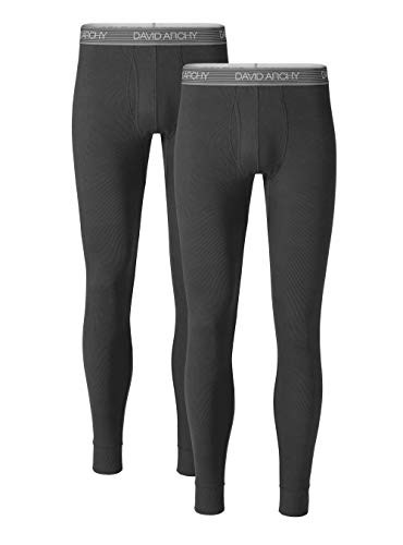 DAVID ARCHY Mens 2 Pack Soft Cotton Thermal Pants Rib Stretchy Base Layer Thermal Underwear Bottoms Long Johns Leggings -M  Dark Gray-