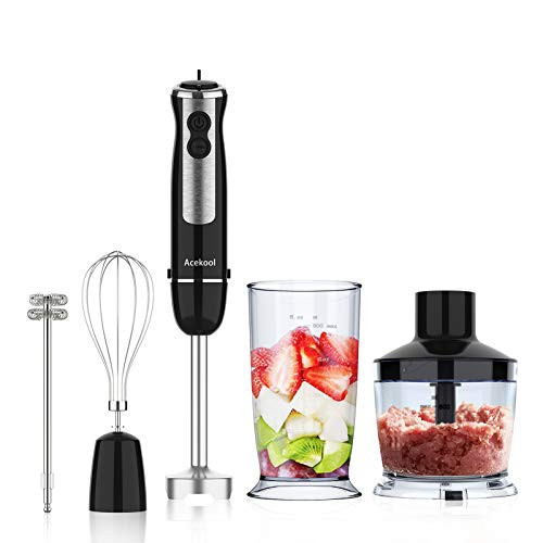 Hand Blender  5-in-1 Immersion Stick Blender 12-Speed 800W Electric Handheld Blender Set with 500ml Chopper  600ml Container  Milk Frother  Egg Whisk