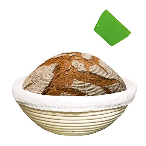 Bread Banneton Proofing Basket Round 9 inch Dough Baking Baskets Bowl Baking Tools Bread Proofing Box with Dough Scraper Brotform Cloth Liner Dough Bo