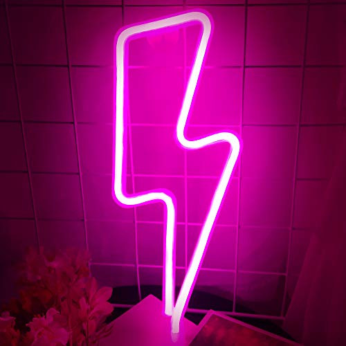 Zermie Pink Neon Light Lightning Bolt Led Neon Sign Wall Light Battery and USB Operated Lightning Neon Lights Pink Neon Signs Light up for The Home Ki Zermie Pink Neon Light Lightning Bolt Led Neon Sign Wall Light Battery and USB Operated Lightning Neon Lights Pink Neon Signs Light up for The Home Ki