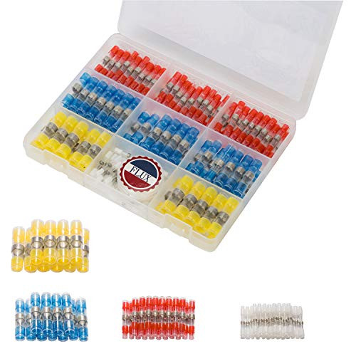 Solder Seal Wire Connectors 140PCS Heat Shrink Butt Connectors Waterproof Solder Butt Connector Kit Insulated Electrical Wire Terminals Butt Splice