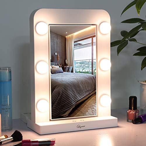 Glynee Hollywood Mirror with Light - LED Large Lighted Makeup Mirror Vanity Makeup Mirror Double Sided 360 Degree Swivel 1X-3X Magnifying Mirror with