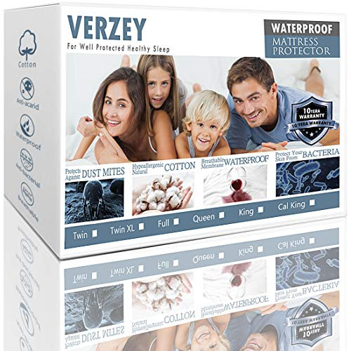 VERZEY Bedding Cal King Size Waterproof Mattress Protector - Fitted 18 Inches Deep Pocket - Hypoallergenic Vinyl Free Mattress Pad White VERZEY Bedding Cal King Size Waterproof Mattress Protector - Fitted 18 Inches Deep Pocket - Hypoallergenic Vinyl Free Mattress Pad White
