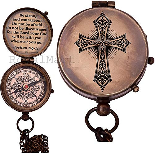 Royalmart Baptism Gift Personalized Keepsake Compass Engraved Cross and Be Strong and Courageous Confirmation Gift Ideas - Heavenly Gift of Faith- M Royalmart Baptism Gift Personalized Keepsake Compass Engraved Cross and Be Strong and Courageous Confirmation Gift Ideas - Heavenly Gift of Faith- M