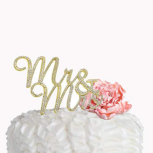 Cosswe Mr And Mrs Wedding Cake Toppers Rustic Wedding Decor Cake Topper Premium Gold Metal Sparkly Cake Topper Wedding Rustic Wedding or Anniversary C