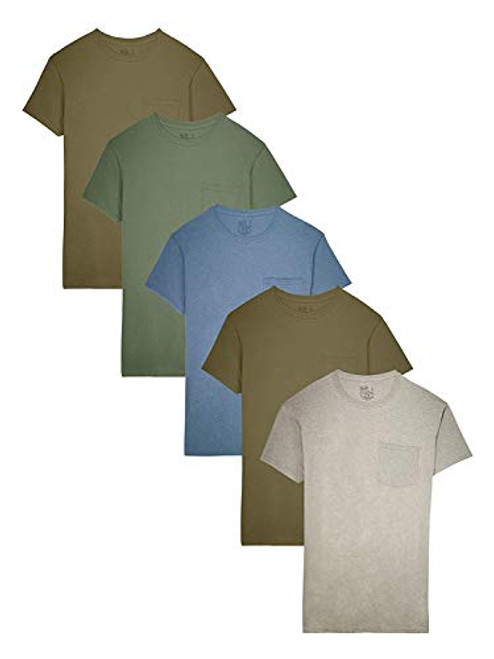 Fruit of The Loom Mens Pocket T-Shirt Multipack -XXX-Large -54-56-  Assorted Earth Tones -5 Pack--
