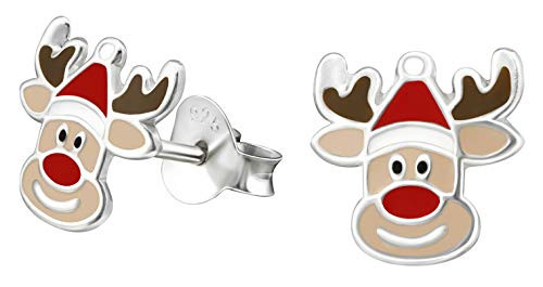 Hypoallergenic Sterling Silver Christmas Reindeer Stud Earrings -Nickel Free-