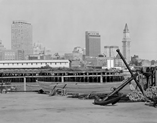 Posterazzi USA Massachusetts Boston cityscape with boats and pier Poster Print  -18 x 24-