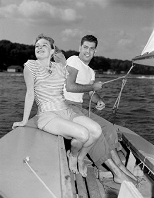 Posterazzi Young couple on sailing boat Poster Print -18 x 24- Posterazzi Young couple on sailing boat Poster Print -18 x 24-