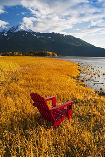 Posterazzi Red Adirondack Chair With Chugach Mountains In The Background Along Turnagain Arm In The Fall Southcentral Alaska Poster Print  -11 x 17-