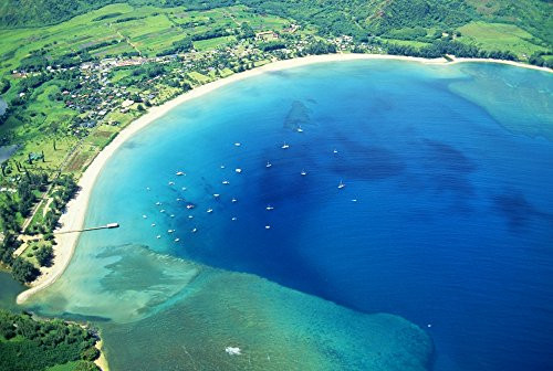 Posterazzi Hawaii Kauai Aerial Of Hanalei Bay Boats In Ocean Poster Print -19 x 12- Posterazzi Hawaii Kauai Aerial Of Hanalei Bay Boats In Ocean Poster Print -19 x 12-