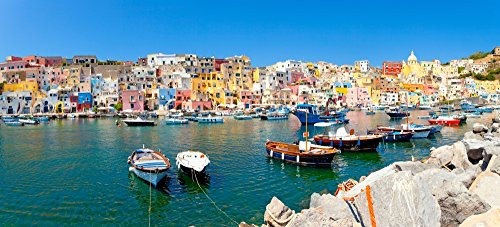 Posterazzi PPI153110S Boats moored at a port Marina Corricella Procida Bay of Naples Campania Italy Poster Print  27 x 9