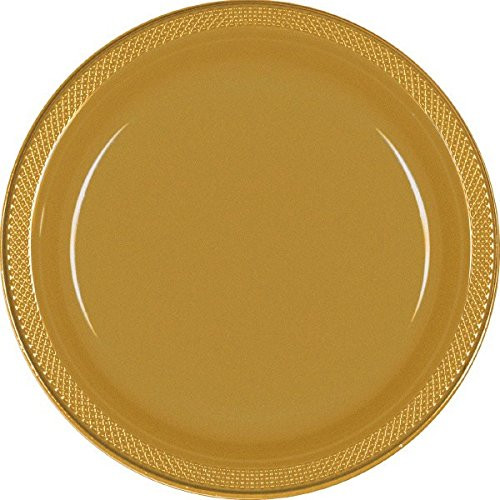 Amscan 43030.19 Disposable Party Round Dessert Plates, Gold; 7"