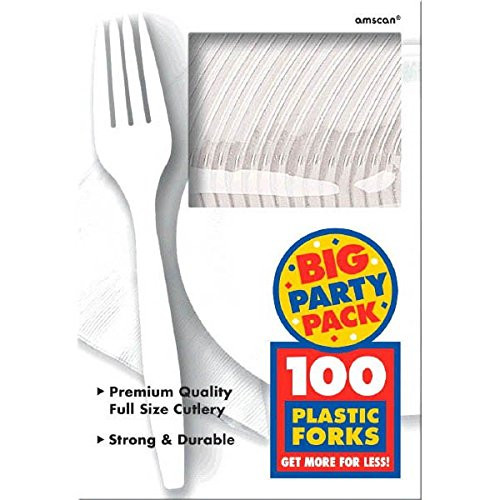 Amscan Big Party Pack 100 Count Mid Weight Plastic Forks, White