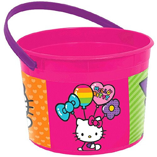 Adorable Hello Kitty Rainbow Birthday Party Favour Plastic Container (1 Piece), Pink/Purple, 4 1/2" x 6 1/4" Dia..