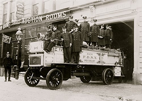 Firemen posed on fire engine New York City Poster Print -18 x 24-