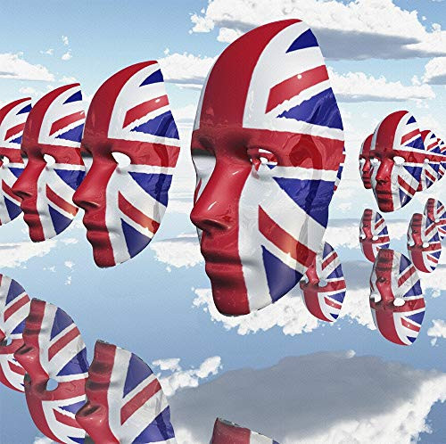 Posterazzi PSTRFF200754S Surreal Digital Art- Womans Masks in Britain National Colors hovers in The Sky Photo Print  11 x 17  Multi