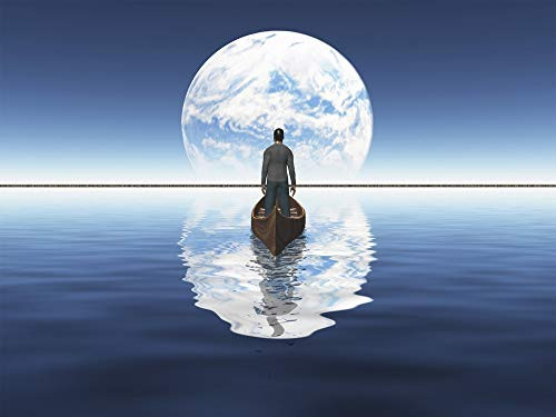Posterazzi PSTRFF201281S Man Sails in Boat- Blue Planet seen in Distance- 3D Rendering Photo Print  11 x 17  Multi