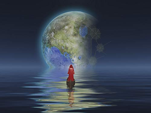 Posterazzi PSTRFF201311S Figure in Cloak Floats in Boat Towards terraformed Moon Photo Print  11 x 17  Multi