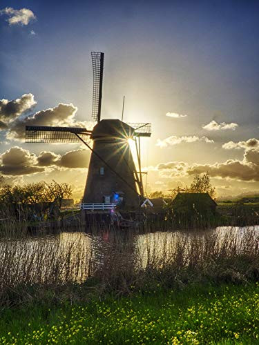Posterazzi PDDEU18TEG0093 Netherlands  Kinderdijk- Windmill Along The Canal at Sunset Photo Print  18 x 24  Multi