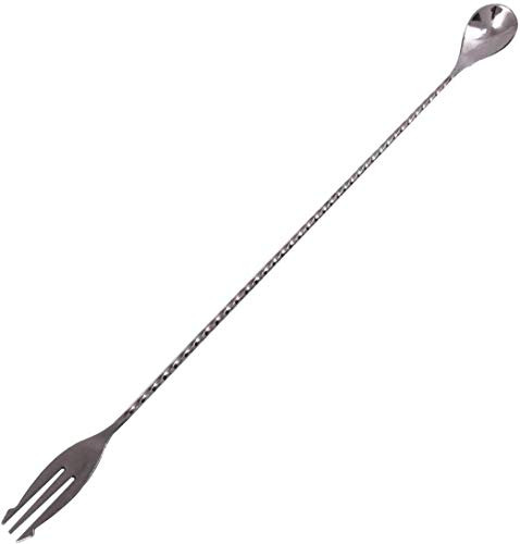 SS Ecom Stainless Steel Bar Cocktail Twisted Mixing Spoon Bartender Whiskey Cocktail Shaker Fork Spoon 12 -430-48 cm-