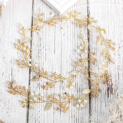 Aukmla Wedding Rhinetones Headbands Beaded Hair Vines Head Chain Wedding Hair Accessories for the Bride and Bridesmaid