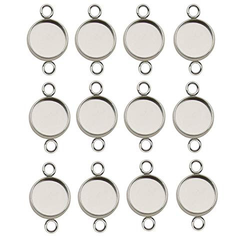 50pcs 10mm Stainless Steel Round Blank Bezel Pendant Connector Trays Base Cabochon Settings Trays Pendant Blanks Links for Jewelry Making DIY Findings