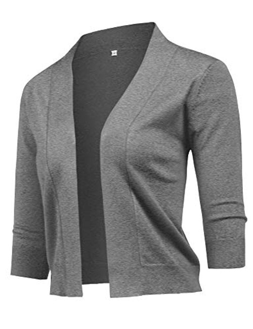 URRU Womens Knit Cardigan Christmas Sweaters 3-4 Sleeve Open Front Shrug Cropped Bolero Grey S