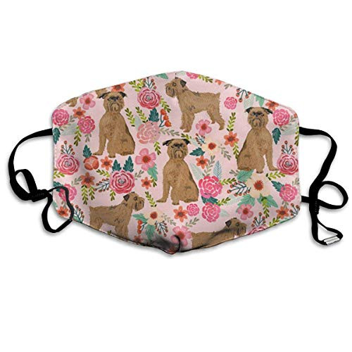 Breathable Anti Dust Mouth Mask with Adjustable Earloop  Warm Windproof Reusable Washable Half Face Mask  Brussels Griffon Dog Floral