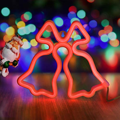 Bell Light Neon Signs LED Neon Wall Light Battery or USB Operated Neon Light Sign LED Neon Lights Red Bell Lamp  Wall Decor for Christmas  Festive Par