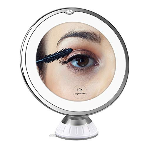 10X Magnifying Makeup Mirror - Vanity Mirror with LED Lights 360 Degree Rotation Powerful Suction Cup Portable Magnification Cosmetic Mirror Good for