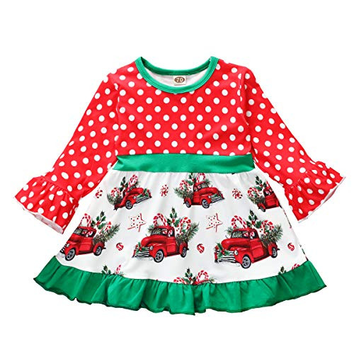 Toddler Baby Girl Christmas Dress Cute Dot Long Sleeve Dress Christmas Tree Red Car Print Autumn Dress Outfits -9-12 Months  Red- Toddler Baby Girl Christmas Dress Cute Dot Long Sleeve Dress Christmas Tree Red Car Print Autumn Dress Outfits -9-12 Months  Red-