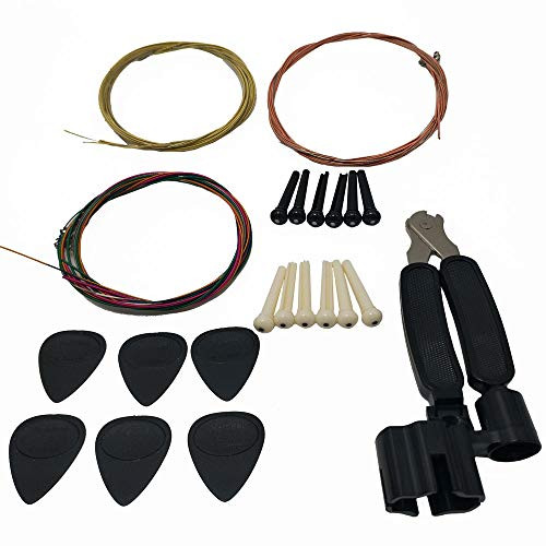 Tzong Guitar Accessory Kit Acoustic Guitar Changing Tool Includes Guitar Acoustic Strings  Guitar Picks  Capo  String Winder  Bridge Pins  Picks for G