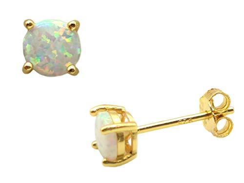 Gold Plating Sterling Silver Light Fire Opal Stud Earrings for Women Girl 5MM Faux Round Gemstone Gold Plating Sterling Silver Light Fire Opal Stud Earrings for Women Girl 5MM Faux Round Gemstone