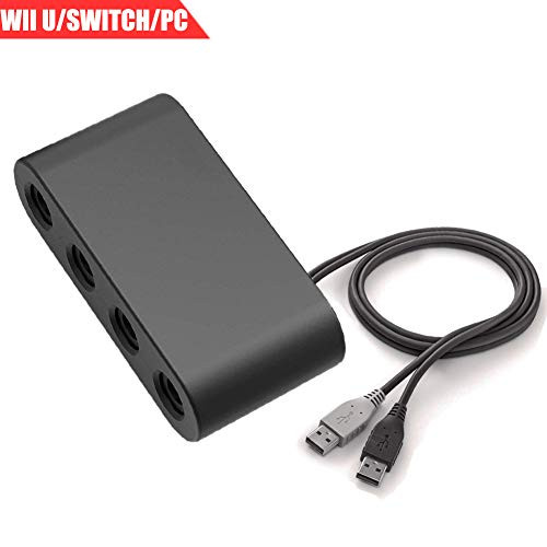 Gamecube Controller Adapter, Gamecube NGC Controller Adapter for Wii U, Nintendo Switch and PC USB Super Smash Bros Switch 4 Port Black Gamecube Adapter(Updated Version)