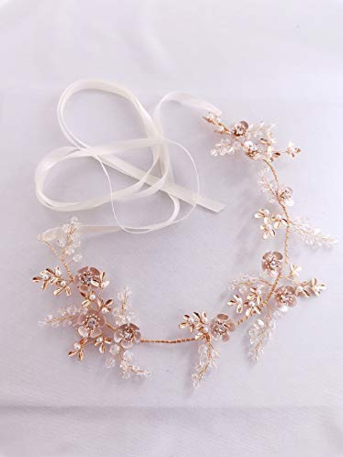 LARA LIZ Crystal Bridal Headpiece Gold Wedding Headband for Brides Hair Vine Rhinestone Hair Accessories for Women