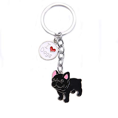 Dog Key-Ring Keychain Pet Pendant Key-Ring Memorial Puppy ID Tags Metal Keyring Gifts for Dogs -Black French Bulldog-