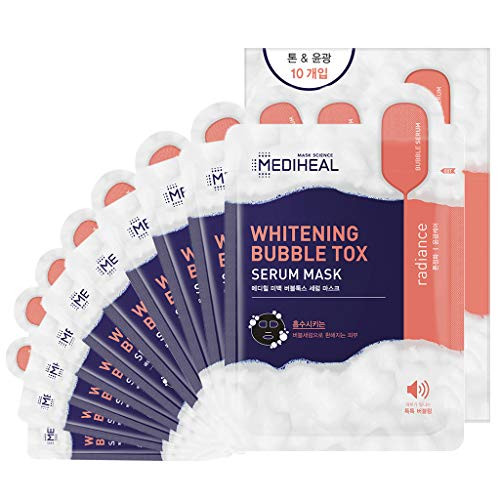 MEDIHEAL Official -Koreas No 1 Sheet Mask- Whitening Bubble Tox Serum Mask 0-71 fl-oz - 21ml -10 masks-