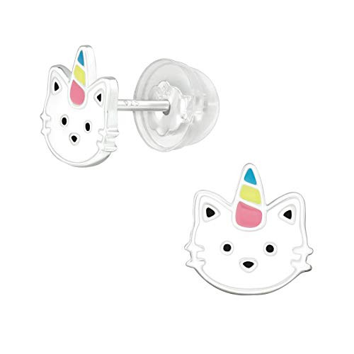 AUBE JEWELRY Hypoallergenic 925 Sterling Silver White Caticorn Stud Earrings with Silicone Coated Push Backs for Girls and Women AUBE JEWELRY Hypoallergenic 925 Sterling Silver White Caticorn Stud Earrings with Silicone Coated Push Backs for Girls and Women
