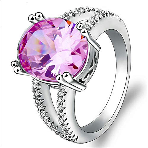 MAIHAO Elegant Pink Tourmaline Rings Crystal Silver Engagement Ring Fashion Jewelry Bridal Wedding Engagement -Size 7-