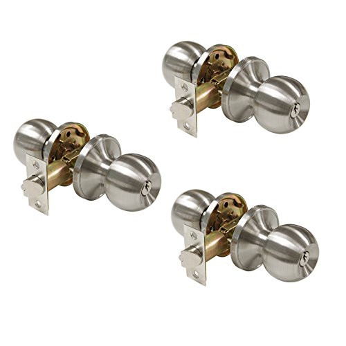3 Pack Probrico Interior Bedroom Entrance Doorknobs One Keyway Entry Keyed Alike Door Lock Lockset in Satin Nickel with 9 Keys