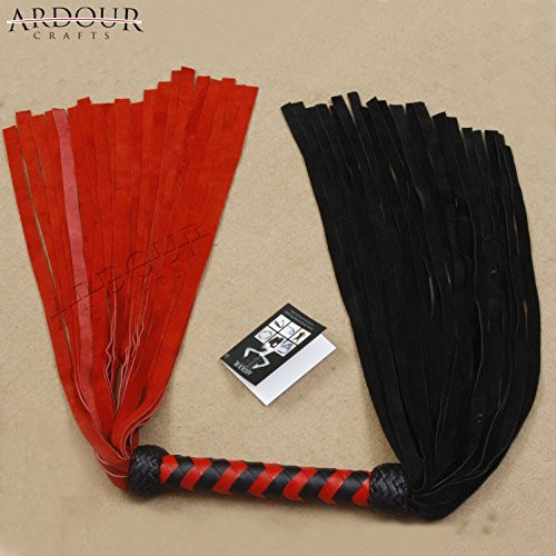 Genuine Suede Leather Flogger Red and Black Leather whip Double Ended