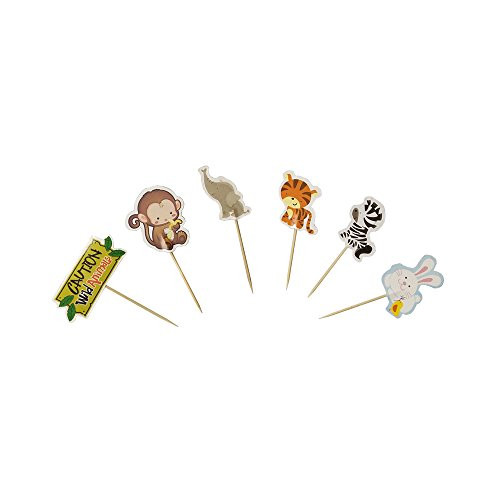 24 PCS Cute Zoo Animal Cake Cupcake Toppers Picks for Wedding Baby Shower Birthday Party Decorations Supplies